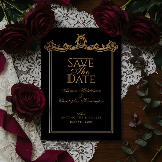 Royal Muse Medieval Fantasy Black Verziert Wedding Save The Date
