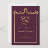 Royal Muse Medieval Fantasy Verziert Plum Wedding Save The Date (Vorderseite)