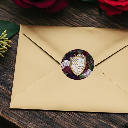 Royal Muse Medieval Fantasy Wappen & Floral Weddin Runder Aufkleber