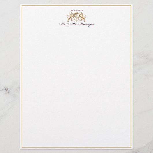 Royal Muse Medieval Lion Wappen & Floral Wedding Briefbogen (Vorderseite)