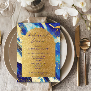 Royal Navy Blau Gold Hochzeitsprobe-Dinner Einladung