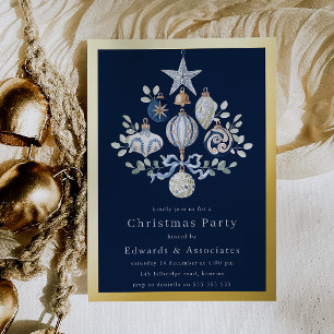 Royal Navy Blau & Goldrand Weihnachtsfeier Folieneinladung