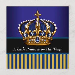 Royal Navy Blue Black Gold Prince Baby Boy Dusche Einladung