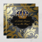Royal Navy Blue Black Gold Prince Baby Boy Dusche Einladung (Vorne/Hinten)