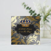 Royal Navy Blue Black Gold Prince Baby Boy Dusche Einladung (Stehend Vorderseite)