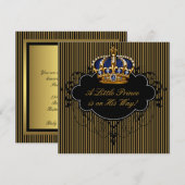 Royal Navy Blue Black Gold Prince Baby Boy Dusche Einladung (Vorne/Hinten)