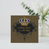Royal Navy Blue Black Gold Prince Baby Boy Dusche Einladung (Stehend Vorderseite)