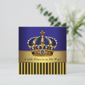 Royal Navy Blue Black Gold Prince Baby Boy Dusche Einladung (Stehend Vorderseite)