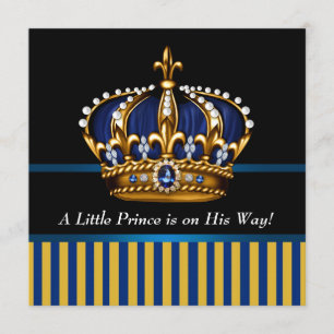 Royal Navy Blue Black Gold Prince Baby Boy Dusche Einladung