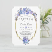 Royal Navy Blue Blue Blue Floral Boy Taufe Einladung (Stehend Vorderseite)