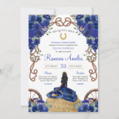 Royal Navy Blue Floral Charro Western Quinceanera Einladung (Vorderseite)