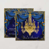 Royal Navy Blue Gold Chandelier Party Einladungen (Vorne/Hinten)