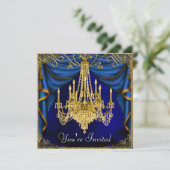 Royal Navy Blue Gold Chandelier Party Einladungen (Stehend Vorderseite)