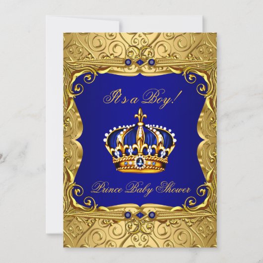 Royal Navy Blue Gold Crown Baby Dusche Einladung (Vorderseite)