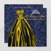 Royal Navy Blue Gold Dress Blue Gold Quinceanera Einladung (Vorne/Hinten)