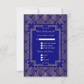 Royal Navy Blue Gold Gatsby Art Deco RSVP Karte (Vorderseite)