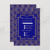 Royal Navy Blue Gold Gatsby Art Deco RSVP Karte (Vorne/Hinten)