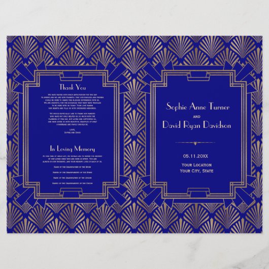 Royal Navy Blue Gold Great Gatsby Art Deco Program (Vorderseite)