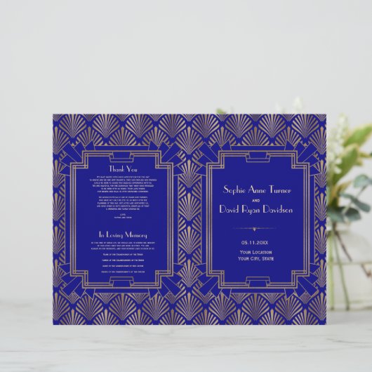 Royal Navy Blue Gold Great Gatsby Art Deco Program (Stehend Vorderseite)