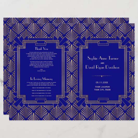 Royal Navy Blue Gold Great Gatsby Art Deco Program (Vorne/Hinten)