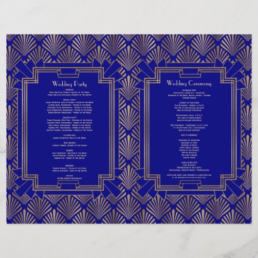 Royal Navy Blue Gold Great Gatsby Art Deco Program (Rückseite)