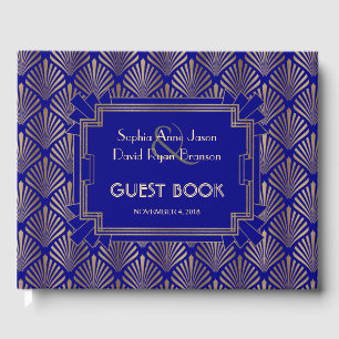 Royal Navy Blue Gold Great Gatsby Art Deco Wedding Gästebuch