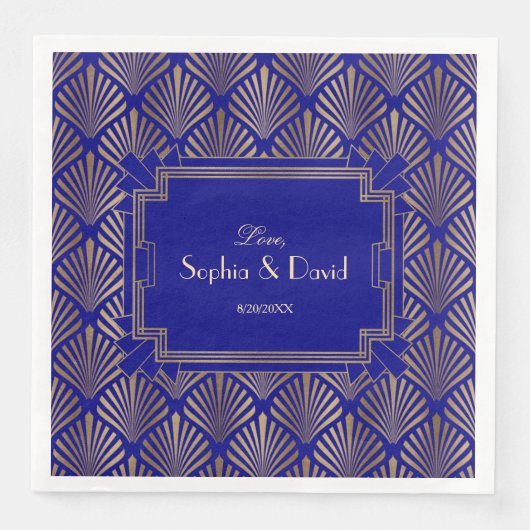 Royal Navy Blue Gold Great Gatsby Art Deco Wedding Serviette (Vorderseite)