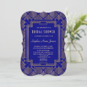 Royal Navy Blue Gold Great Gatsby Brautparty Einladung (Stehend Vorderseite)