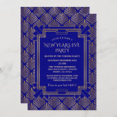 Royal Navy Blue Gold Great Gatsby New Year Party Einladung (Vorne/Hinten)