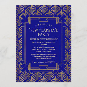 Royal Navy Blue Gold Great Gatsby New Year Party Einladung