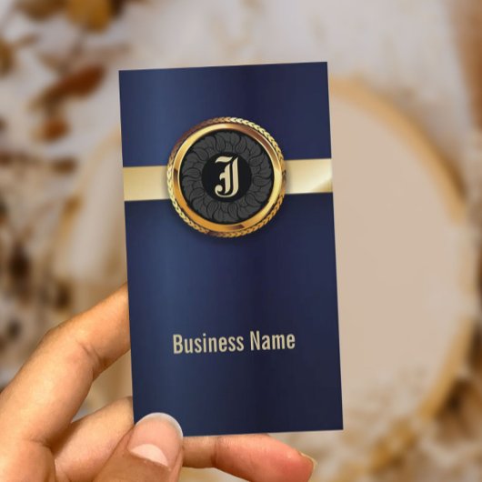 Royal Navy Blue & Gold Label Business Card Visitenkarte