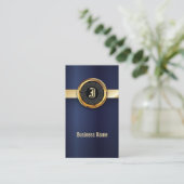 Royal Navy Blue & Gold Label Business Card Visitenkarte (Stehend Vorderseite)