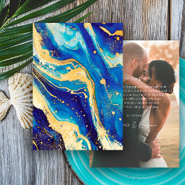 Royal Navy Blue Gold Personalisiertes Foto Hochzei Dankeskarte