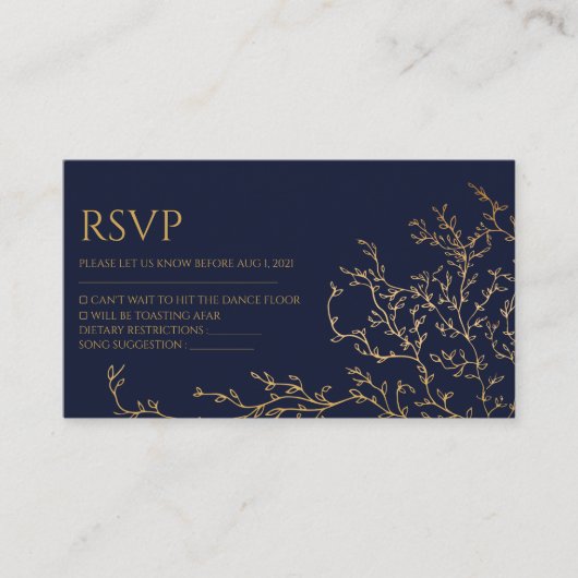 Royal Navy-Blue & Gold Wedding Rsvp Card Begleitkarte (Vorderseite)