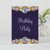 Royal Navy Blue Gold Womans Birthday Party Einladung (Stehend Vorderseite)