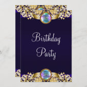 Royal Navy Blue Gold Womans Birthday Party Einladung (Vorne/Hinten)