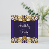 Royal Navy Blue Gold Womans Birthday Party Einladung (Stehend Vorderseite)