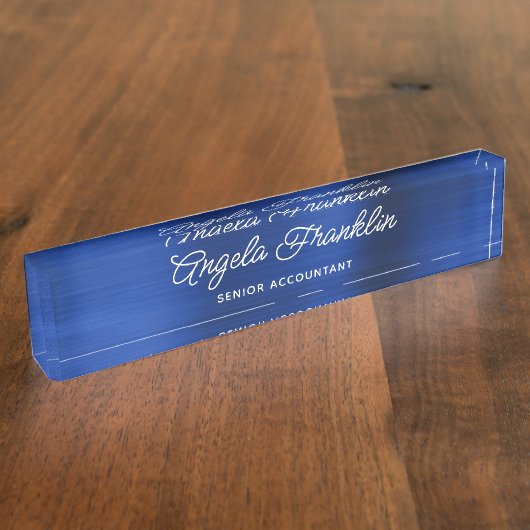Royal Navy Blue Imitats Metallic Foil Namensplakette (Seite)