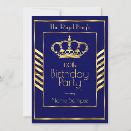 Royal Navy Blue King Man Birthday Party Gold Crown Einladung