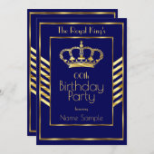 Royal Navy Blue King Man Birthday Party Gold Crown Einladung (Vorne/Hinten)