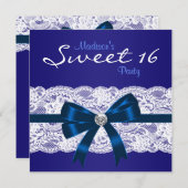 Royal Navy Blue Lace Blue Sweet 16 Party Einladung (Vorne/Hinten)