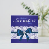 Royal Navy Blue Lace Blue Sweet 16 Party Einladung (Stehend Vorderseite)