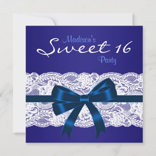 Royal Navy Blue Lace Blue Sweet 16 Party Einladung (Vorderseite)