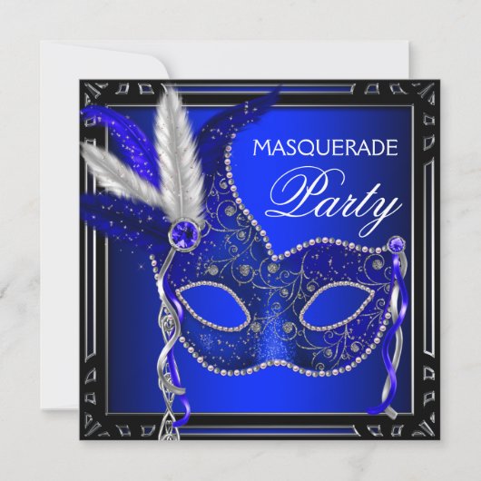 Royal Navy Blue Mask Masquerade Party Einladung (Vorderseite)