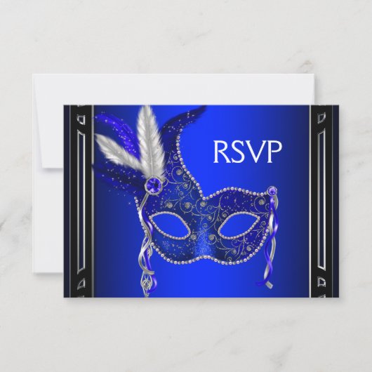 Royal Navy Blue Mask Masquerade Party UAWG RSVP Karte (Vorderseite)
