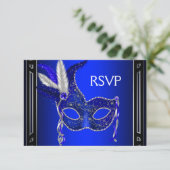 Royal Navy Blue Mask Masquerade Party UAWG RSVP Karte (Stehend Vorderseite)