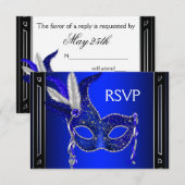 Royal Navy Blue Mask Masquerade Party UAWG RSVP Karte (Vorne/Hinten)