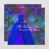 Royal Navy Blue Pink Lila Quinceanera Einladung (Vorne/Hinten)