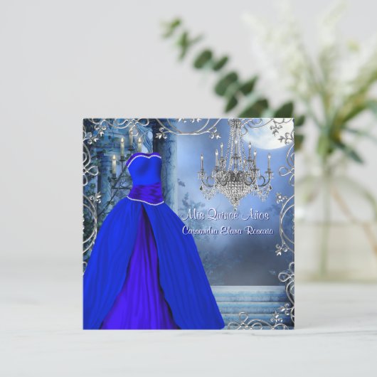 Royal Navy Blue Quinceanera Einladung (Stehend Vorderseite)