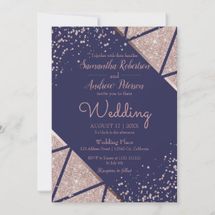 Royal Navy Blue Rose Gold Confetti Glitzer Wedding Einladung